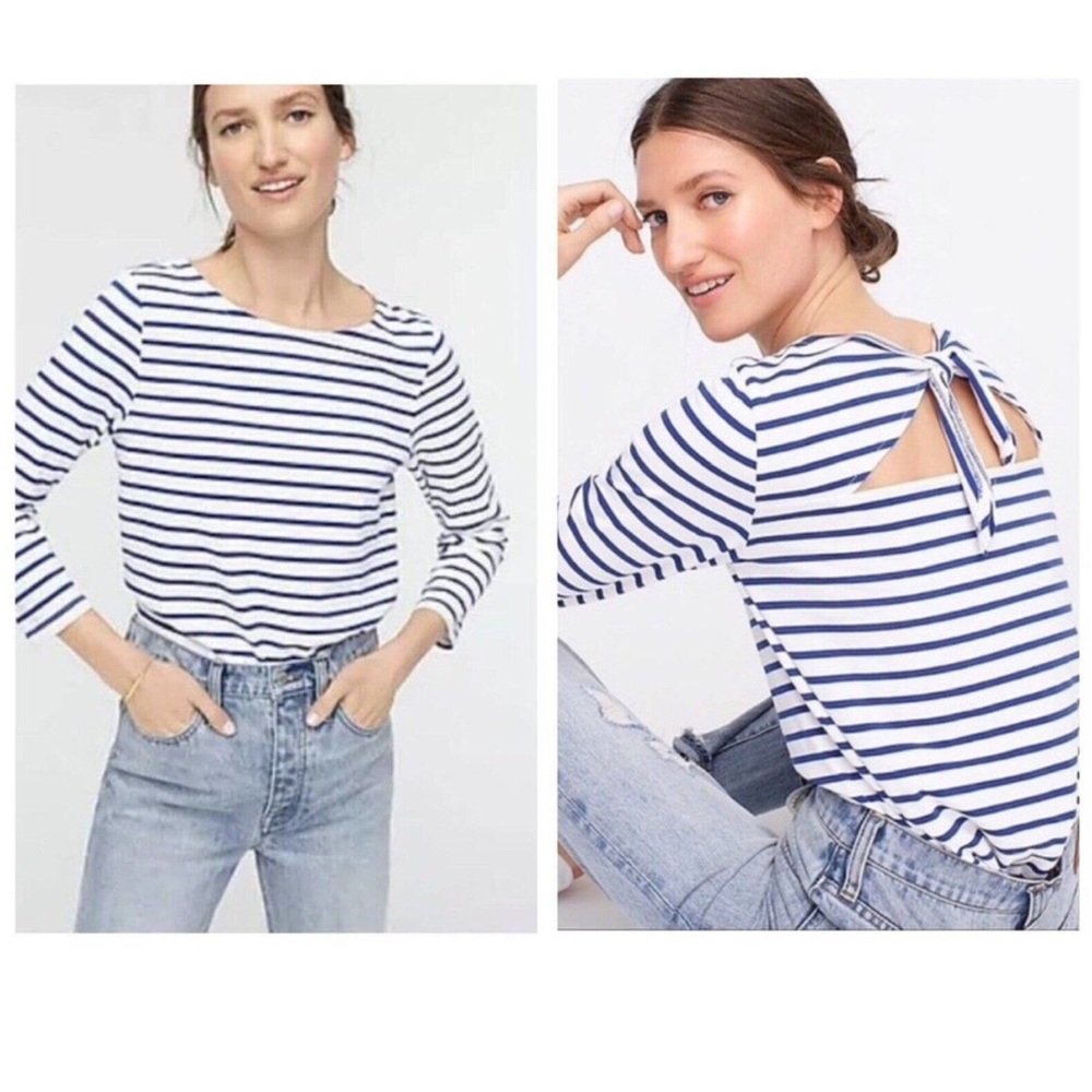 J. Crew Tie Back Top in Striped Mariner Cloth  3/4 Sleeve XS